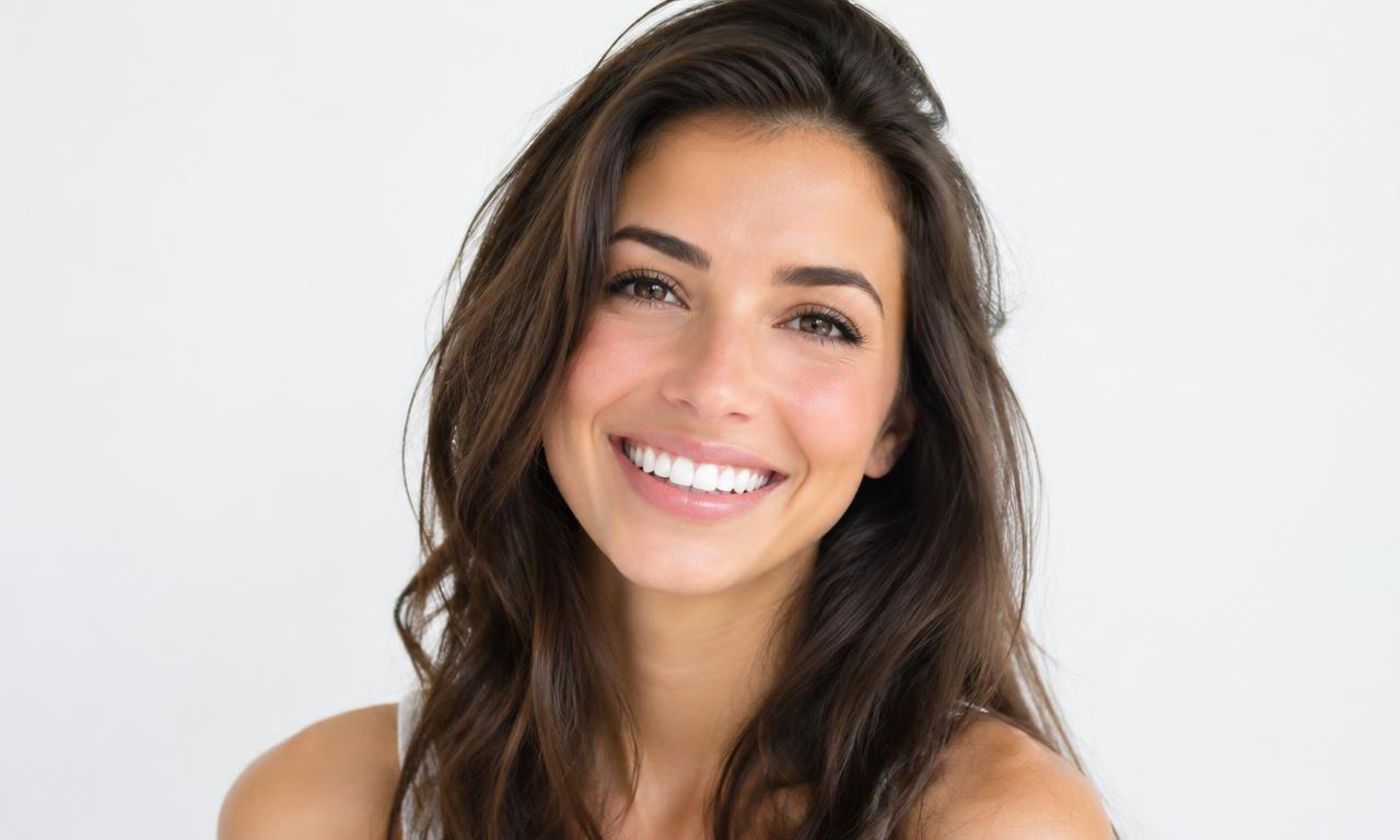 A woman with a natural, bright smile against a white background